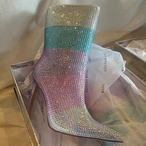 Azalea Wang Jayleen, multi rhinestone striped boot. Size 7.5